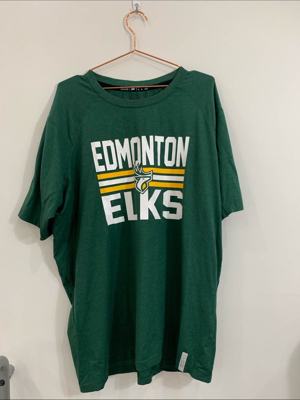 New Era Edmonton Elks Green Tee with White and Yellow Logo